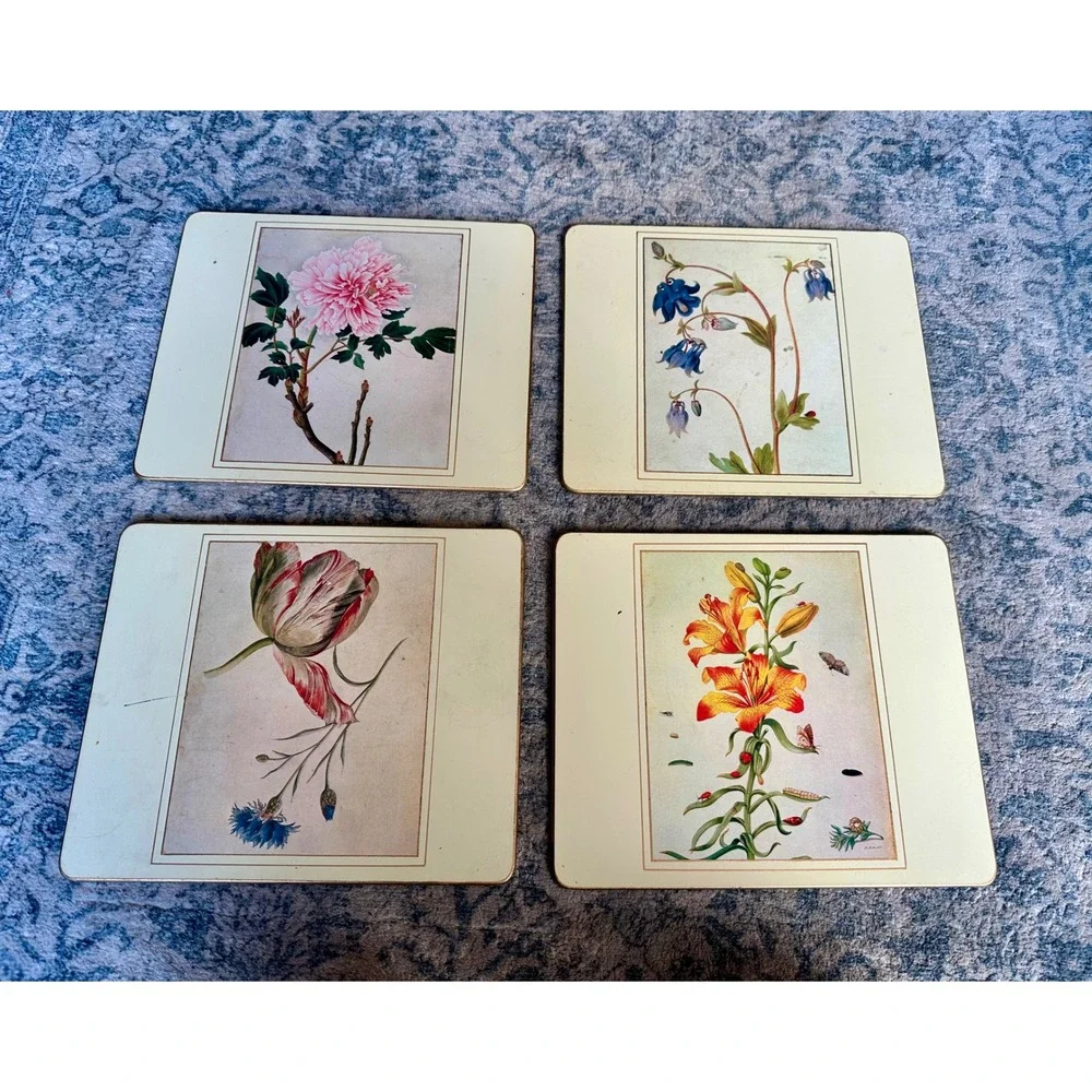 Lady Clare Placemats Set of 4 Vintage Botanical Floral Made in England Gold Edge